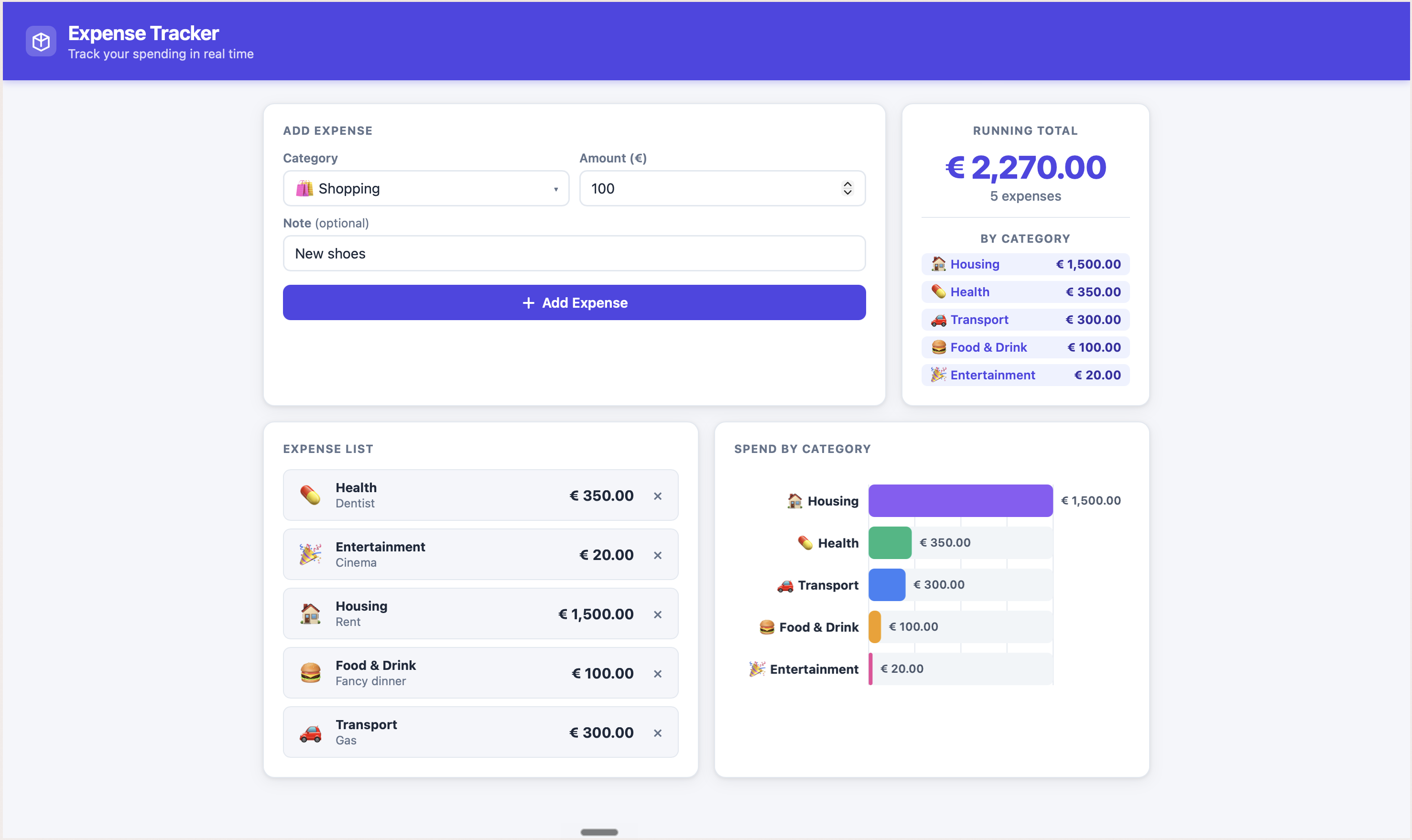 Expense tracker app built with Toqan