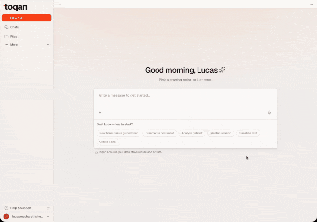 New Toqan interface overview